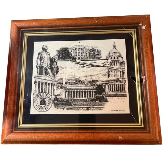 Framed Department Of The Air Force Artwork Washington D.C. Landmarks Air Force 1 - Picture 2 of 9
